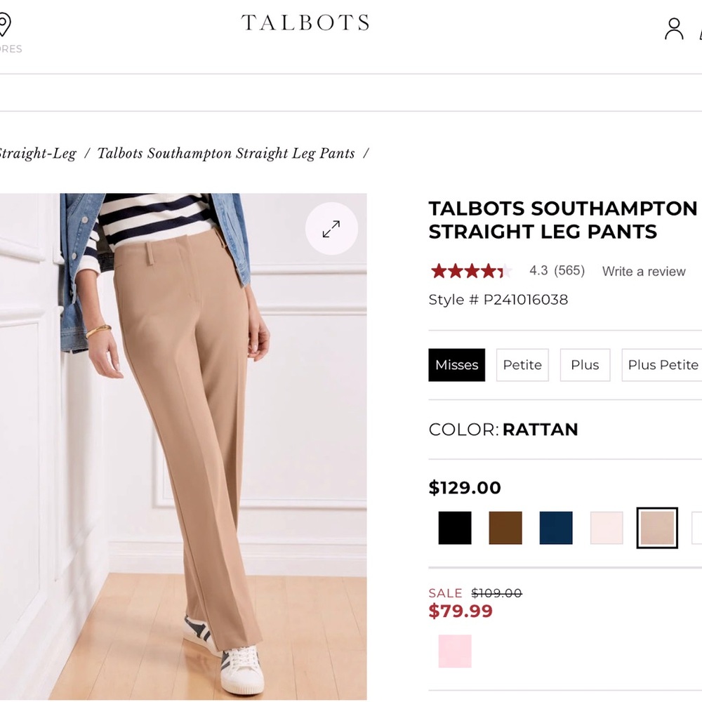 TALBOTS Southampton Tan Straight Leg Pants
